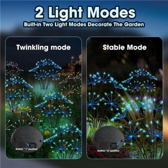 2PACKS Blue Firework Solar Christmas Lights Outdoor,Swaying Dandelion Stakes - Picture 4 of 8